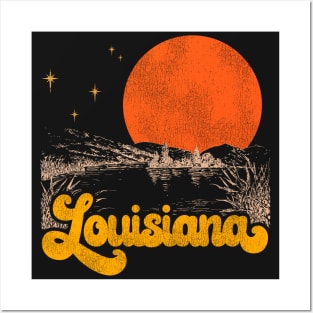 Vintage State of Louisiana Mid Century Distressed Aesthetic Posters and Art